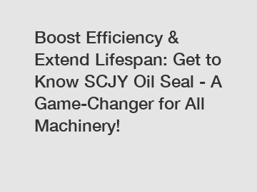 Boost Efficiency & Extend Lifespan: Get to Know SCJY Oil Seal - A Game-Changer for All Machinery!